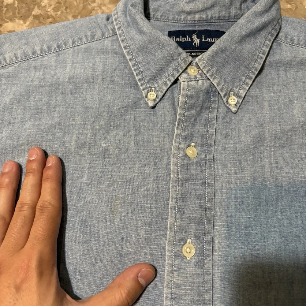Polo Ralph Lauren Shirt Mens Large Classic Blue Chambray Long Sleeve Button FAIR